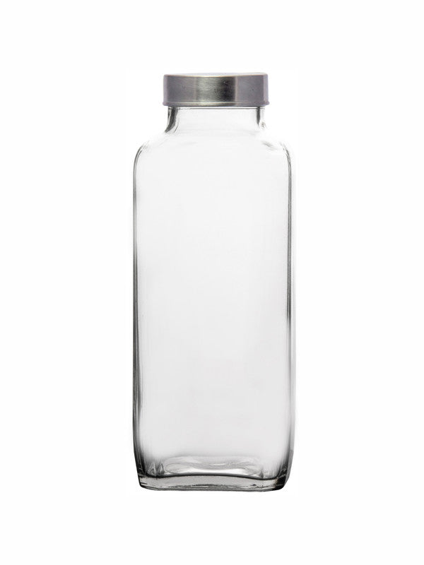 Goodhomes Glass Water Square Bottle with Lid (Set of 4 pcs)