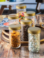 Goodhomes Glass Storage Jar with Gold Color Lid (Set of 6pcs)