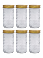 Goodhomes Glass Storage Jar with Gold Color Lid (Set of 6pcs)