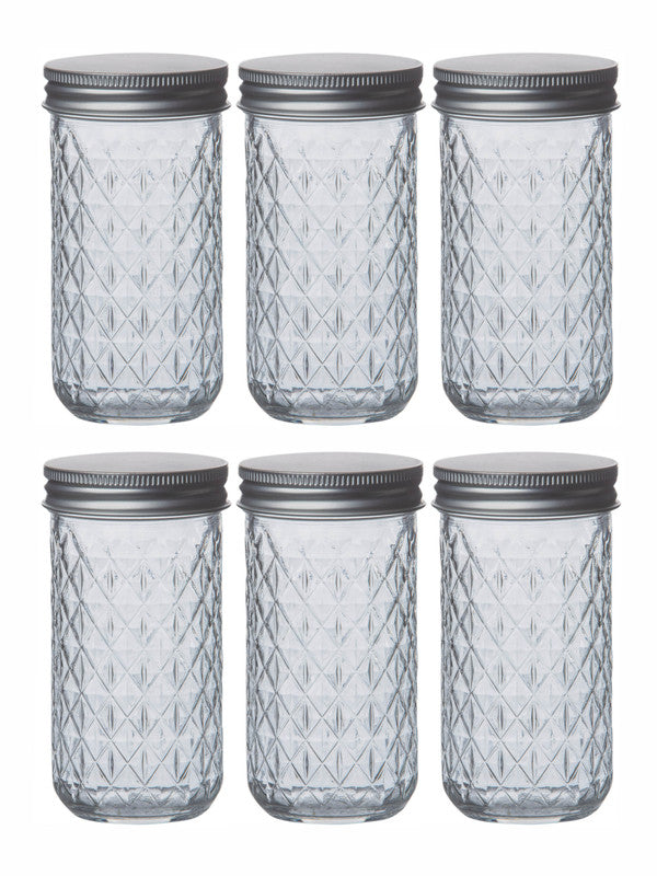Goodhomes Glass Storage Jar with Silver Metal Lid (Set of 6pcs)