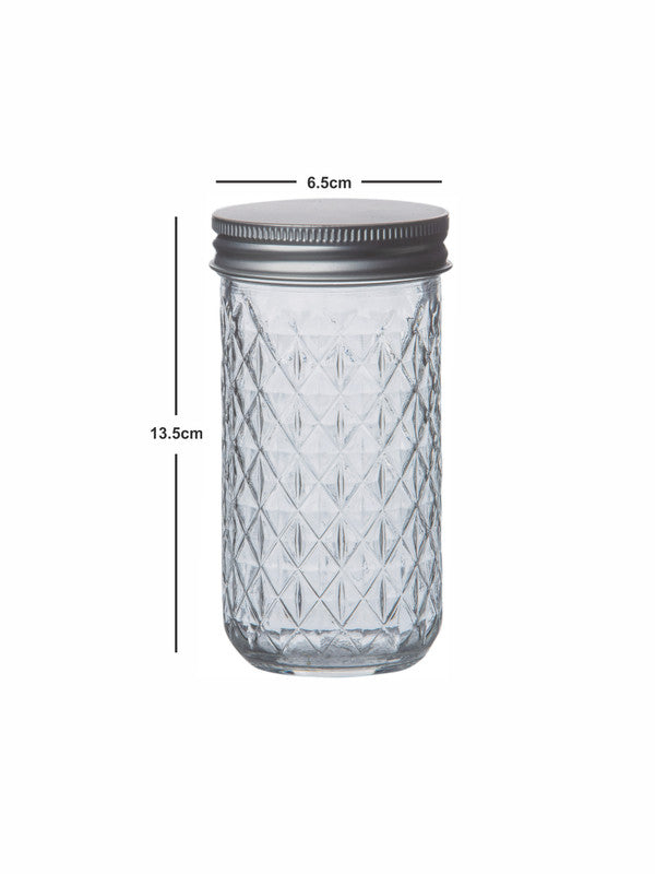 Goodhomes Glass Storage Jar with Silver Metal Lid (Set of 6pcs)