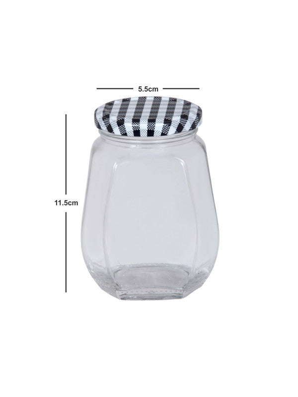 Goodhomes Glass Storage Jar with Black Checks Metal Lid (Set of 6pc)