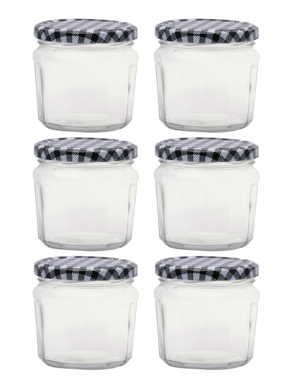 Goodhomes Glass Storage Jar with Black checkered Lid(Set of 6 Pcs.)