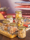 Goodhomes Glass Storage Jar with Gold Metal Lid (Set of 6pc)