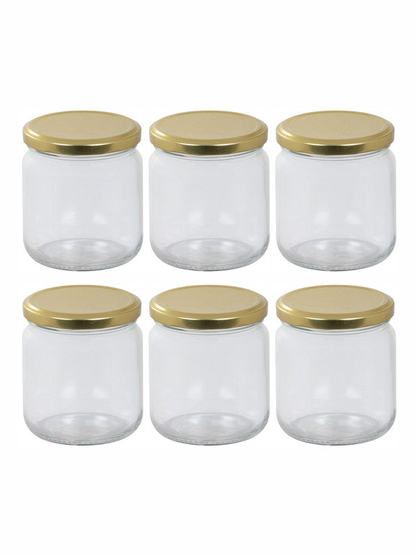 Goodhomes Glass Storage Jar with Gold Metal Lid (Set of 6pc)