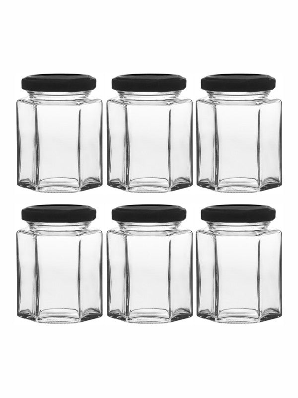 Goodhomes Glass Storage Jar with Black Lid(Set of 6 Pcs.)