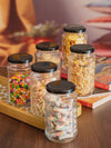 Goodhomes Glass Storage Jar with Black Metal Lid (Set of 6pcs)