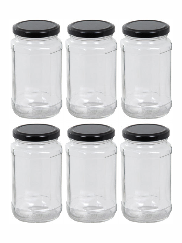 Goodhomes Glass Storage Jar with Black Metal Lid (Set of 6pcs)