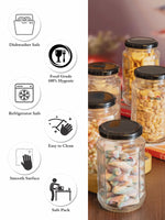 Goodhomes Glass Storage Jar with Black Metal Lid (Set of 6pcs)