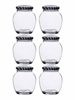 Goodhomes Glass Storage Small Jar with Black checkered Lid(Set of 6 Pcs.)