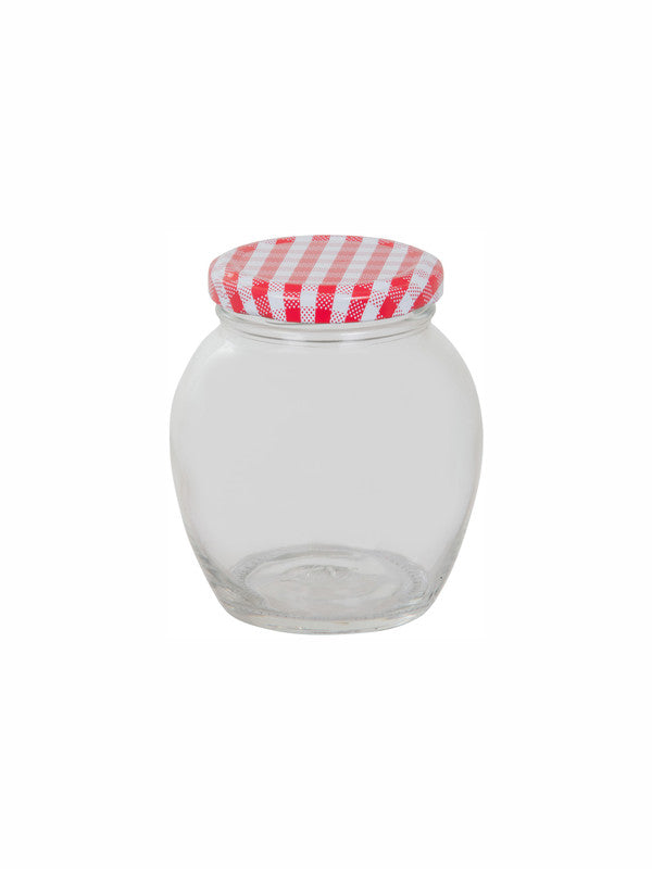 Goodhomes Glass Storage Jar with Red Checks Metal Lid (Set of 6pcs)