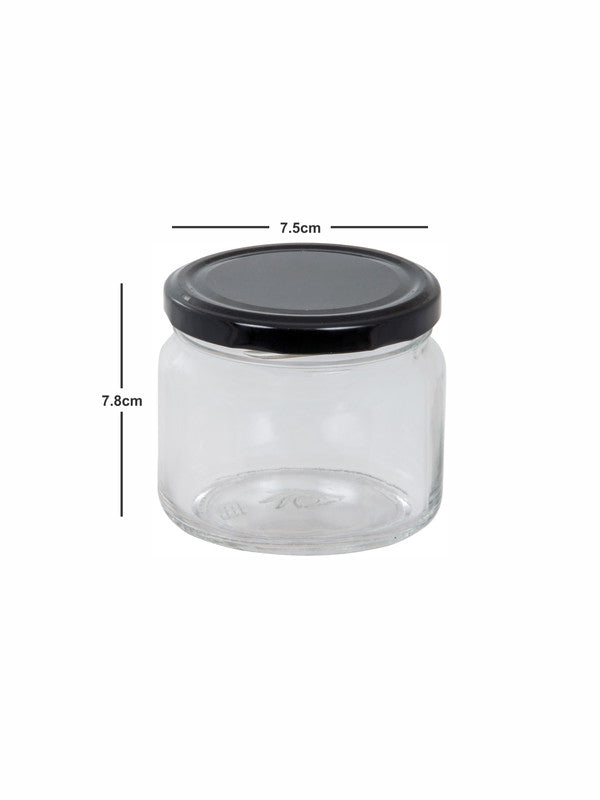 Goodhomes Glass Storage Jar with Black Metal Lid (Set of 6pcs)