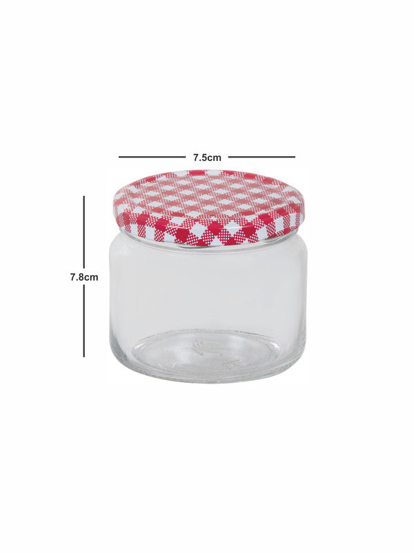 Goodhomes Glass Storage Jar with Red Checks Metal Lid (Set of 6pcs)