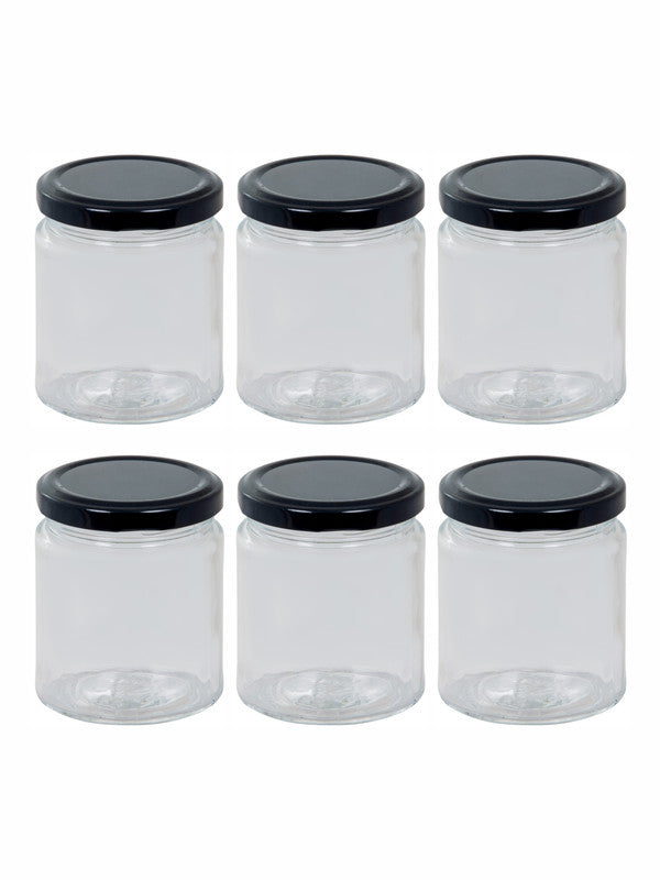 Goodhomes Glass Storage Jar with Black Metal Lid (Set of 6pcs)