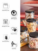 Goodhomes Glass Storage Jar with Black Metal Lid (Set of 6pcs)