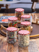 Goodhomes Glass Storage Jar with Red checkered Lid(Set of 6 Pcs.)