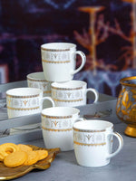 Sonaki Bone China Coffee/Tea Mugs with Gold Print (Set of 6pcs)