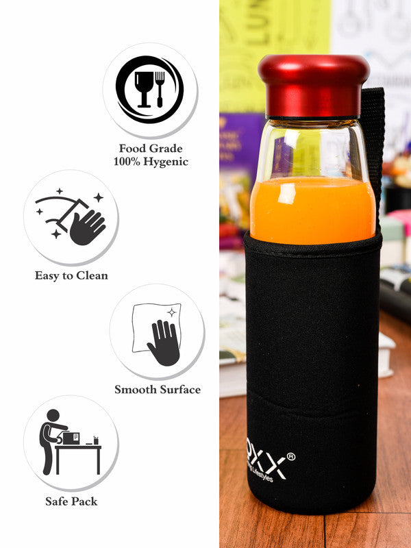 Glass Juice Bottle with Color Grip ROXX-1754-BLACK