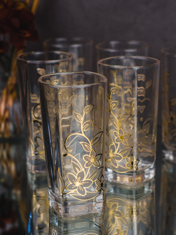 Glass Tumbler Set with Gold Print (Set of 6 pcs)