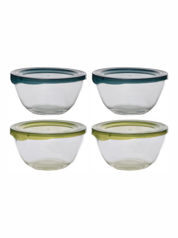 Roxx Glass Cuba Mixing Bowl with Color Lid (Set of 4pcs)