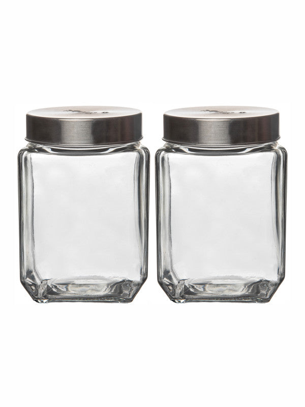 Roxx Glass Trigo Storage Jar With Lid (Set of 2pcs)