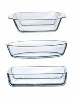 Roxx Glass Baking Dish (Set of 1pc Oval Dish, 1pc Square Dish, 1pc Rectangular Dish)