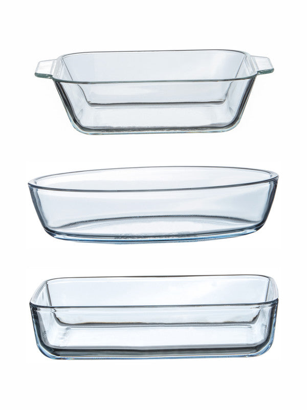 Roxx Glass Baking Dish (Set of 1pc Oval Dish, 1pc Square Dish, 1pc Rectangular Dish)