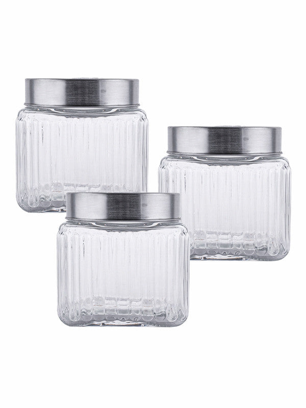 BigDean Set of 3 Storage Jars 1.25 Litre Glass with Stainless Steel Lid -  with Screw Cap - 17 x 11 cm - Nostalgic Screw Glass Food Jar Sugar Jar :  : Home & Kitchen