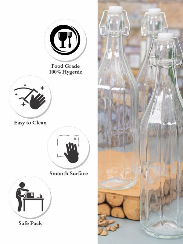 Glass Bottle with Airtight Flip Swing Cap for Water ( Set of 3pcs)