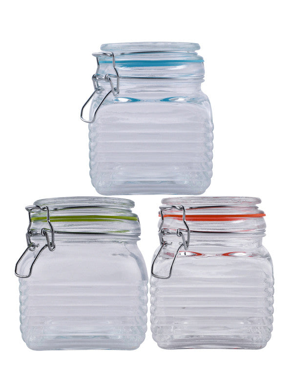 Glass Jar Set with Airtight Swing Cap (Set of 3 pcs)