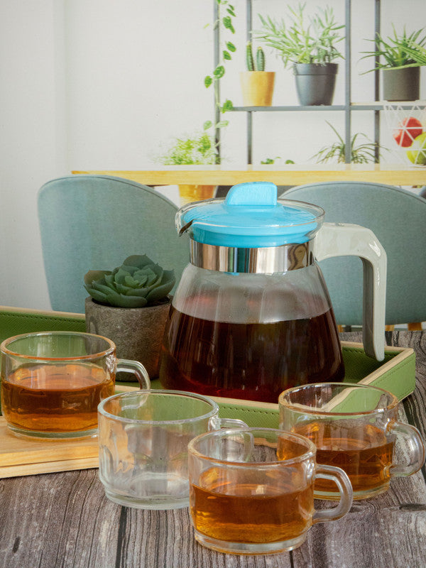 Roxx Glass Astoria Tea Set (Set of 4pcs Mug & 1pc Pot with Lid)