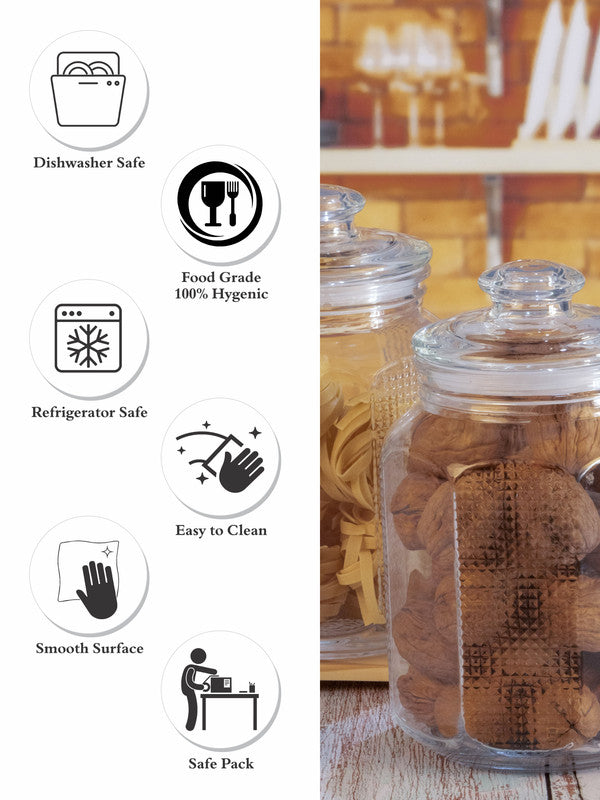 Roxx Glass Milano Storage Jar with Glass Lid (Set of 2pcs)