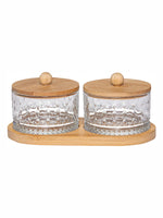Midas Glass Bowl with Lid 2pcs & Wooden Tray 1pc