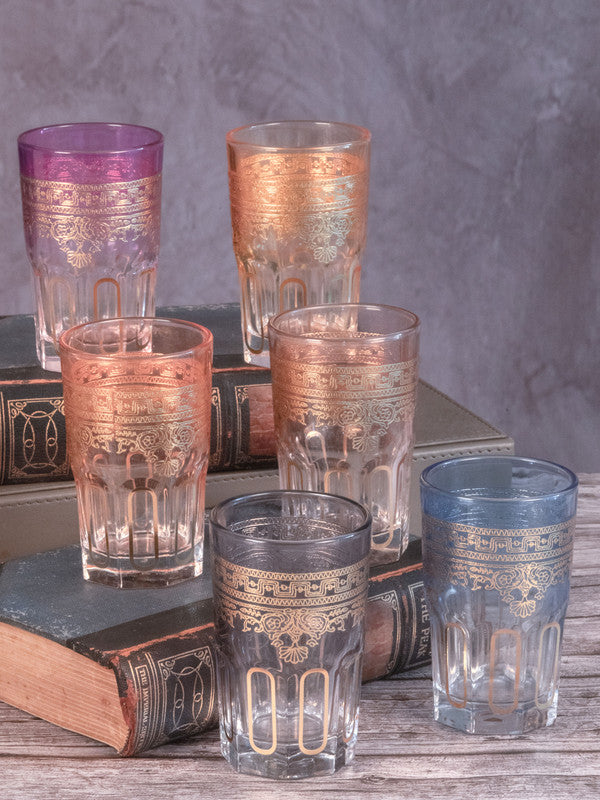 Roxx Colored Glass Morrocco Tumbler with Gold Print (Set of 6pcs)
