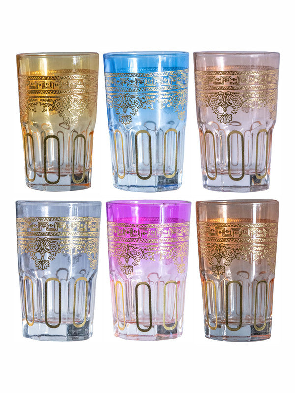 Roxx Colored Glass Morrocco Tumbler with Gold Print (Set of 6pcs)