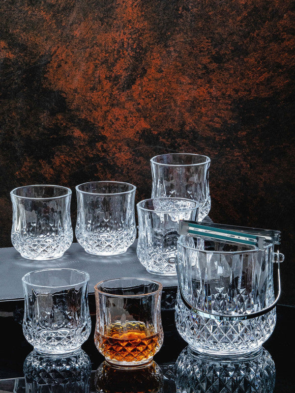 Roxx Glass Long Champ Ice Bucket Set (Set of 6pcs Tumbler & 1pc Bucket with Steel Tong)