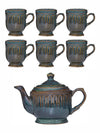 Ceramics Genesis Color Tea Set of 6pcs Mug & 1pc Tea Pot with Lid