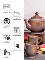 Ceramics Genesis Color Tea Set of 6pcs Mug & 1pc Tea Pot with Lid