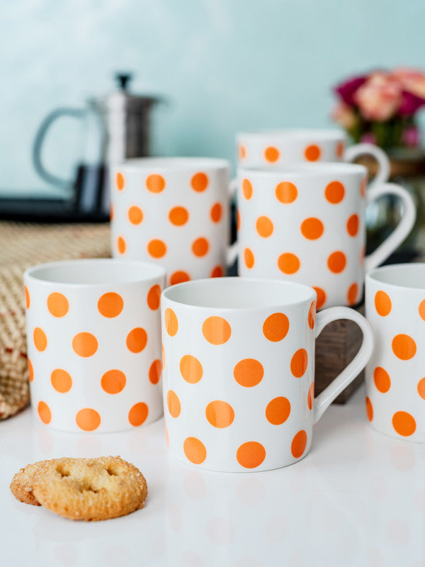 Bone China Tea Cups/Coffee Mugs with Polka Dot Design (Set of 6 mugs)