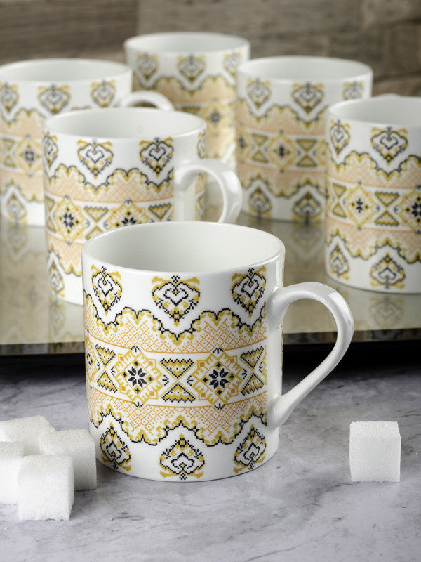 Bone China Tea Cups/Coffee Mugs with Tribal Design (Set of 6 mugs)