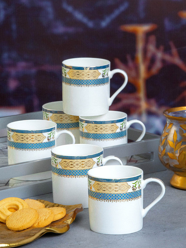 Sonaki Bone China Coffee/Tea Mugs with Gold Print (Set of 6pcs)