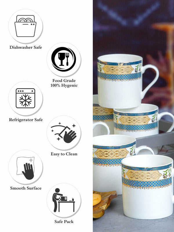 Sonaki Bone China Coffee/Tea Mugs with Gold Print (Set of 6pcs)