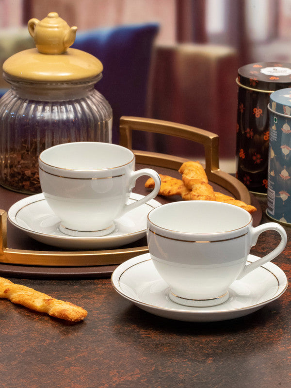 Sonaki Bone China Tea & Coffee Cup Saucer with Gold Rim (Set of 6pcs Cup & 6pcs Saucer)
