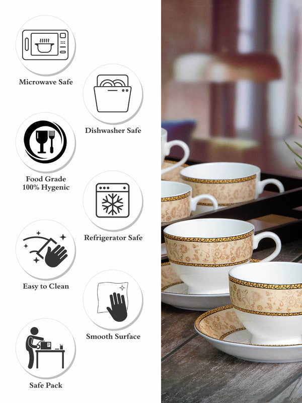 Sonaki Bone China Coffee/Tea Cup & Saucer (Set of 6pcs Cup & 6pcs Saucer)