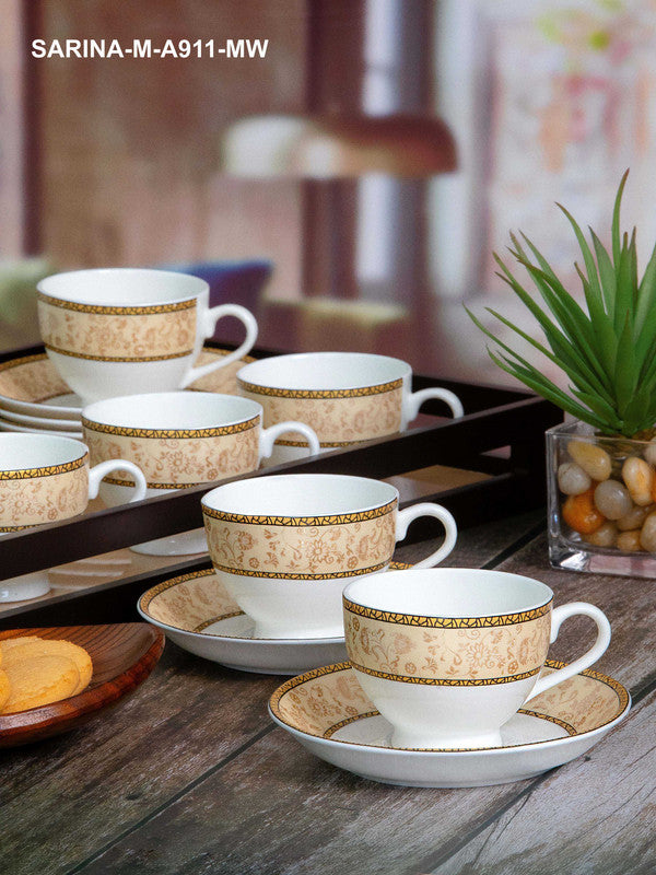 Sonaki Bone China Coffee/Tea Cup & Saucer (Set of 6pcs Cup & 6pcs Saucer)