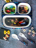 Servewell Melamine Rectangular Kids Set (Plate, Fork & Spoon) Cars (Set of 3pcs)