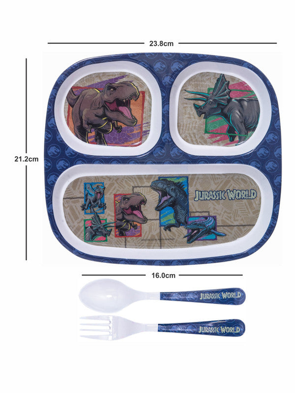 1 pc 3 Part Rect Plate and 1 pc Fork & Spoon 16 cm Set 3 pc - Jurassic world