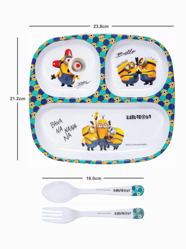 Servewell Melamine Rectangular Kids Set (Plate, Fork & Spoon) Miions (Set of 3pcs)