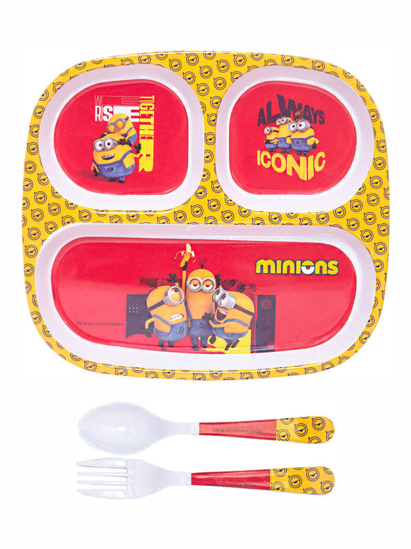 1 pc 3 Part Rect Plate and 1 pc Fork & Spoon 16 cm Set 3 pc - Minions