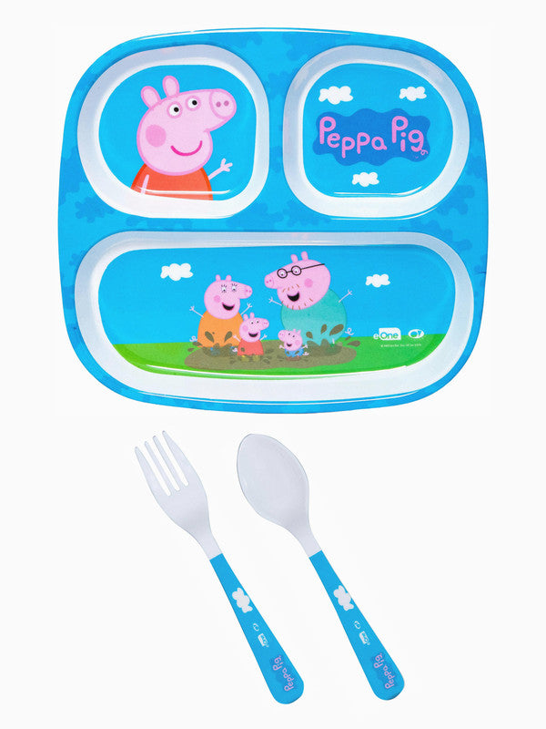 Servewell Melamine Rectangular Kids Set (Plate, Fork & Spoon) Peppa Pig (Set of 3pcs)